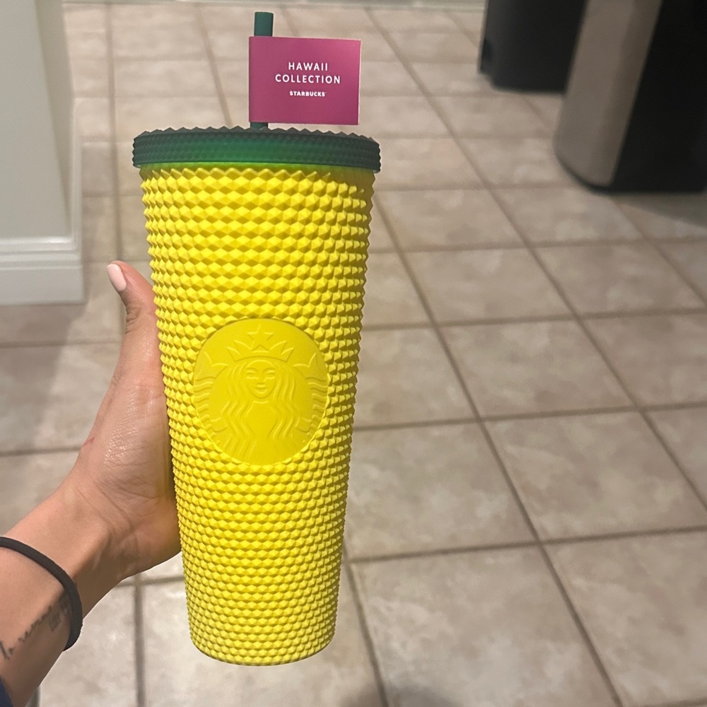 Starbucks Yellow Studded Tumbler with Green Lid
